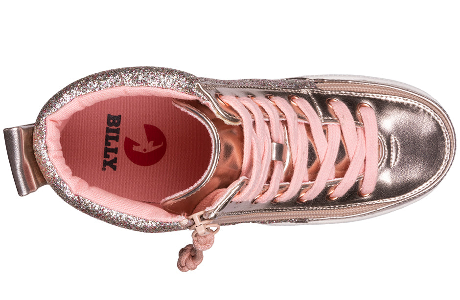 BILLY - Obuwie do ortez dla dzieci Classic Lace High Rose Gold Unicorn