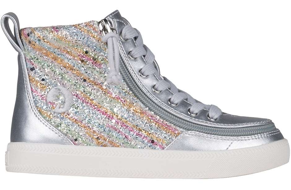 BILLY - Obuwie do ortez dla dzieci Classic Leather Lace Highs Silver Rainbow